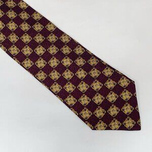 Silk Valentino Tie Made In Italy Italy Cravats Line‎ Burgundy With Gold Dogwoods
